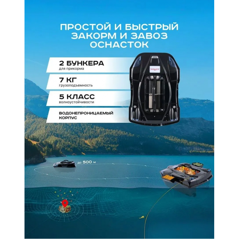 Прикормочный кораблик Boatman Leader Pro Black с эхолотом и GPS LE-PRO