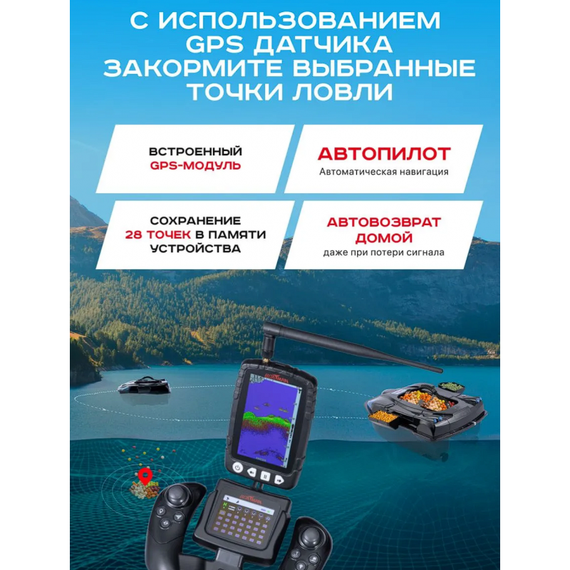 Прикормочный кораблик Boatman Leader Pro Black с эхолотом и GPS LE-PRO