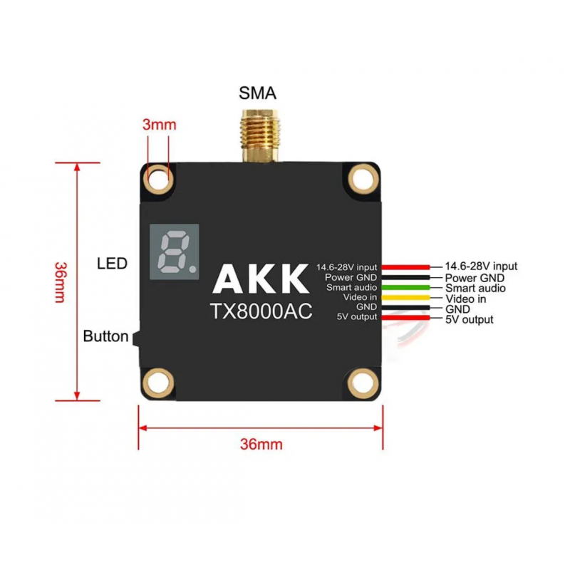 Видеопередатчик AKK Ultra Long Range TX8000AC 96CH 8W 4,9–6,06 ГГц
