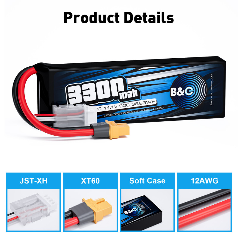 Аккумулятор Li-po B&C 3300 MAH 11.1v (3s) 90C, XT60, Soft case B&C-3300-3S-90-S-XT60