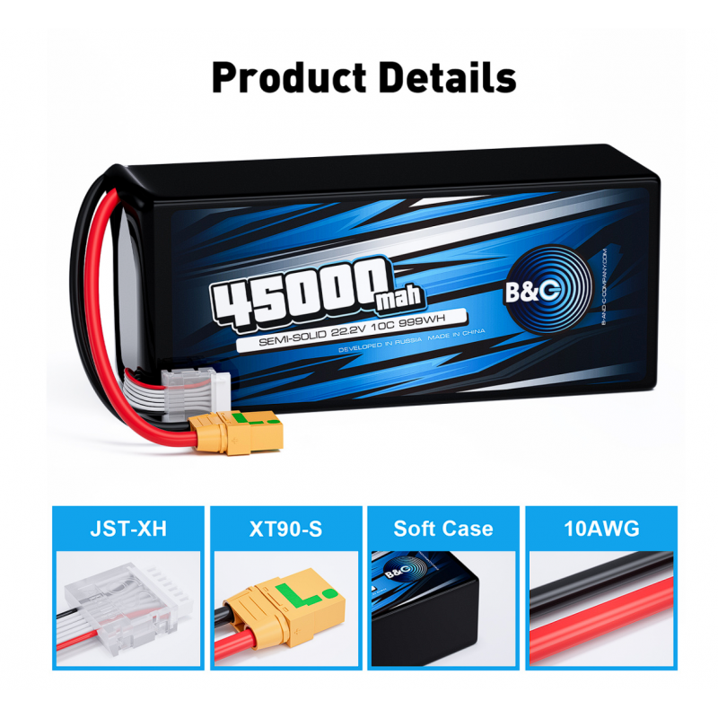 Аккумулятор Semi-Solid (Li-po) B&C 45000 MAH 22.2V (6s) 10C, XT90S, Soft case B&C-45000-6S-10-S-XT90S