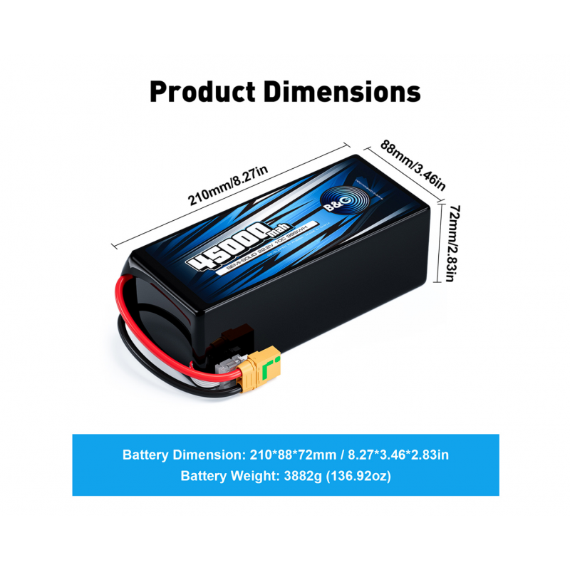Аккумулятор Semi-Solid (Li-po) B&C 45000 MAH 22.2V (6s) 10C, XT90S, Soft case B&C-45000-6S-10-S-XT90S