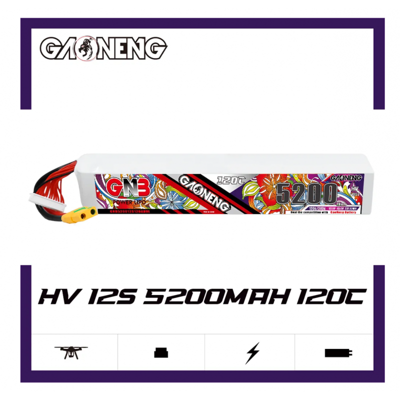 Аккумулятор LiPo GAONENG GNB 5200mAh 12S1P 45.6V 120C 280х50х56mm XT90S GNB520012S120AHVL-XT90S