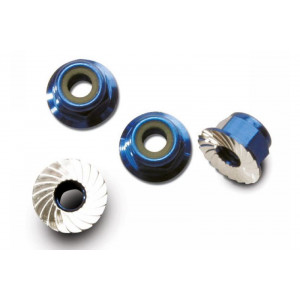Nuts, aluminum, flanged, serrated (4mm) (blue-anodized) (4) - Артикул: TRA1747R