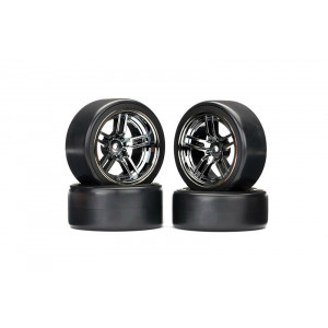 Tires and wheels, assembled, glued (split-spoke black wheels, 1.9" Drift tires) (front and rear) - Артикул: TRA8378