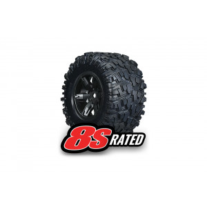 Tires & wheels, assembled, glued (X-Maxx black wheels, Maxx AT tires, foam inserts) left & right - Артикул: TRA7772X