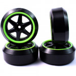Колеса для дрифт моделей масштаба 1/10 черный + зеленый, выступ +3мм, наклон +3гр Артикул:WL-0049