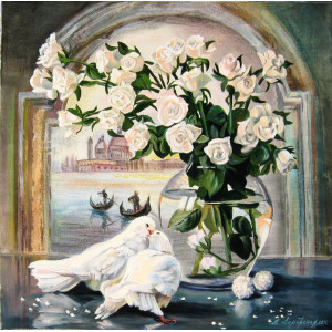 Белые розы. Картина по номерам 40х50