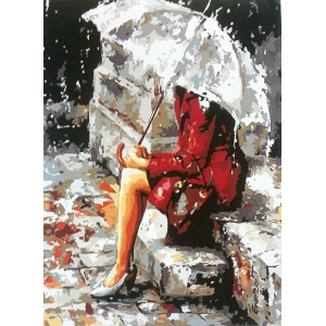 Девушка под зонтом. Картина по номерам 40х50