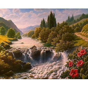 Картина по номерам Водопад в горах 40х50