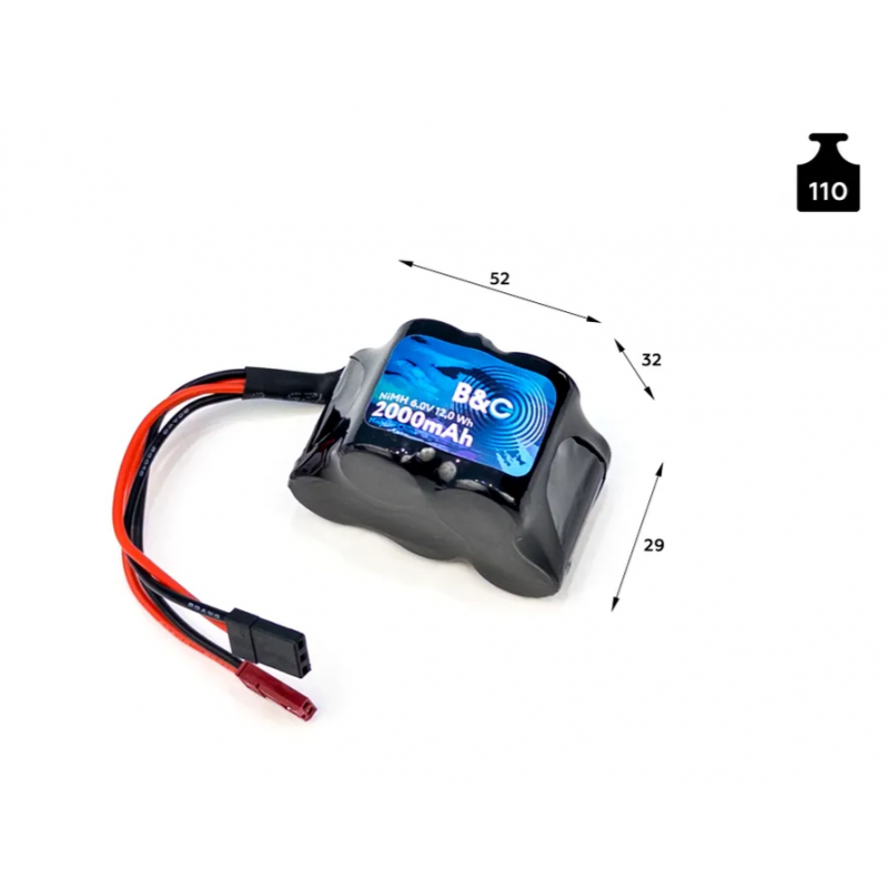 Аккумулятор NiMH B&C 5-Cells 2000 mAh 6.0V с разъёмами JST-BEC и Futaba