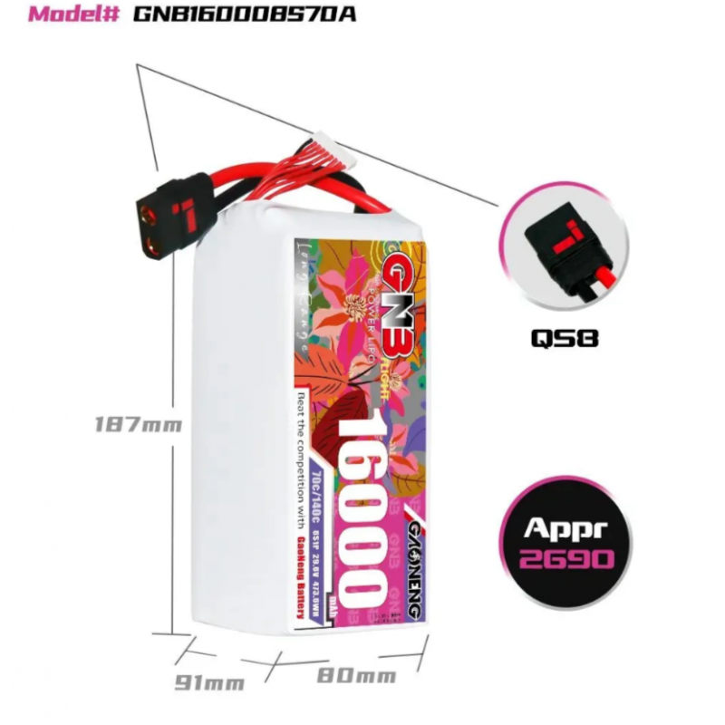 Аккумулятор Li-Po Gaoneng GNB 16000mAh 8S 29.6V 70C QS8