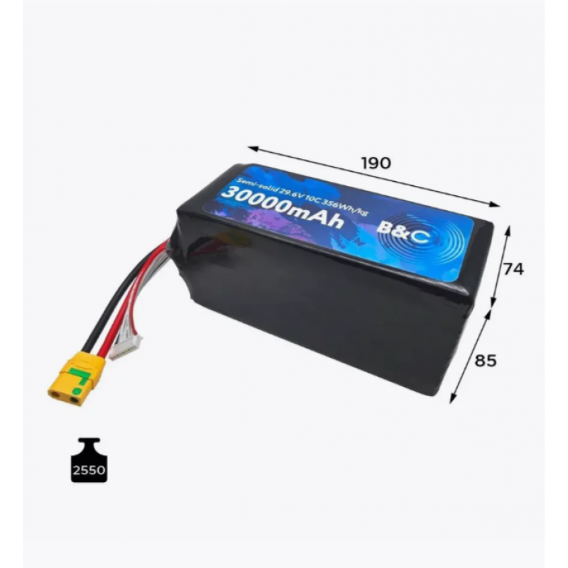 Аккумулятор Li-Po Semi-Solid B&C 30000mAh 8S 29.6V 10C XT90S