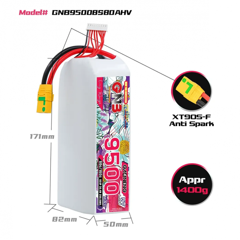 Аккумулятор LiPo GAONENG GNB HV 9500mAh 8S 30.4V 80C XT90S