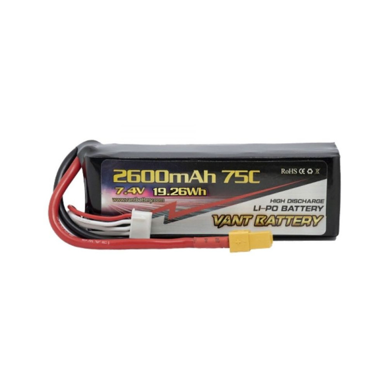 Аккумулятор LiPo Vant - 7.4В 2600мАч 75C 2S (Разъем XT60)