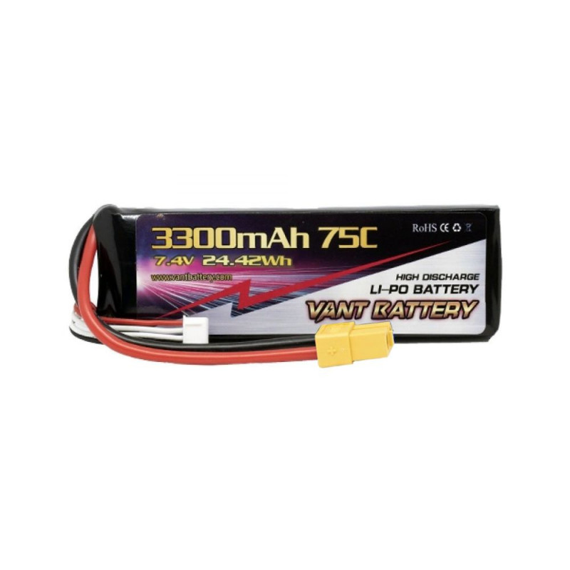 Аккумулятор LiPo Vant - 7.4В 3300мАч 75C 2S (Разъем XT60)