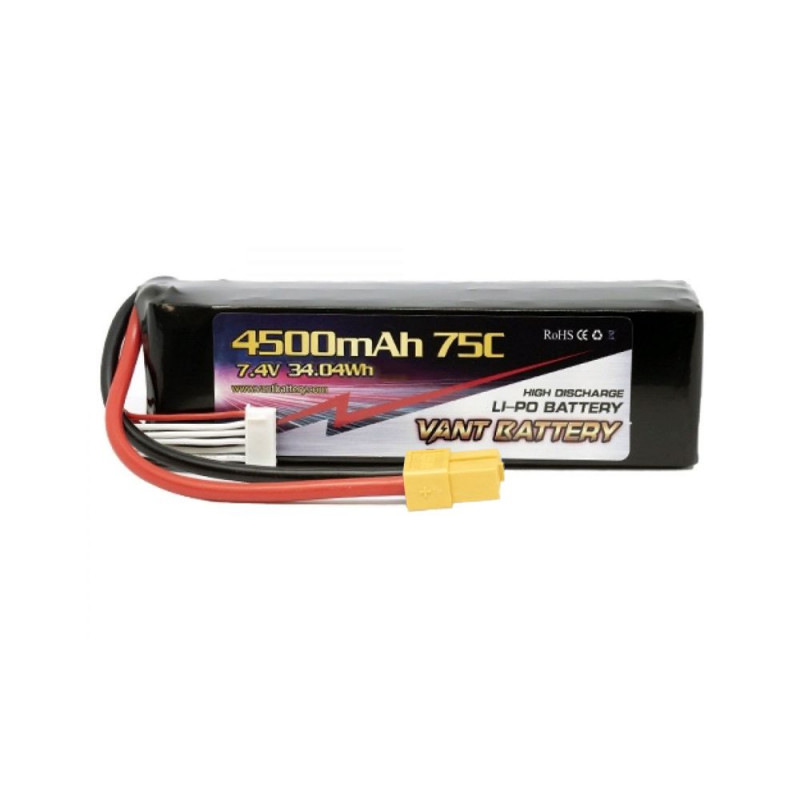 Аккумулятор LiPo Vant - 7.4В 4500мАч 75C 2S (Разъем XT60)