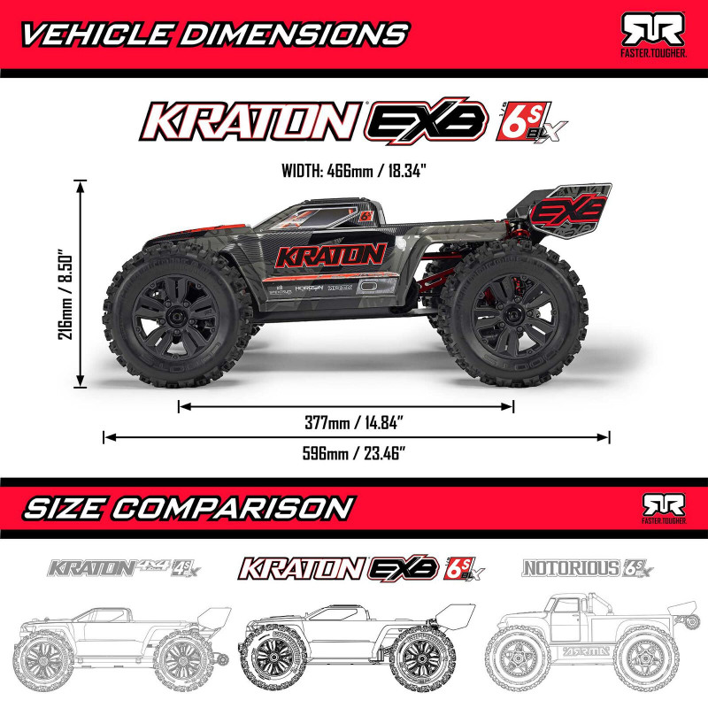 Радиоуправляемый монстр-трак ARRMA KRATON 6S EXB 4X4 Speed RTR 1/8 с бесколлекторной системой ARA8708V6T1
