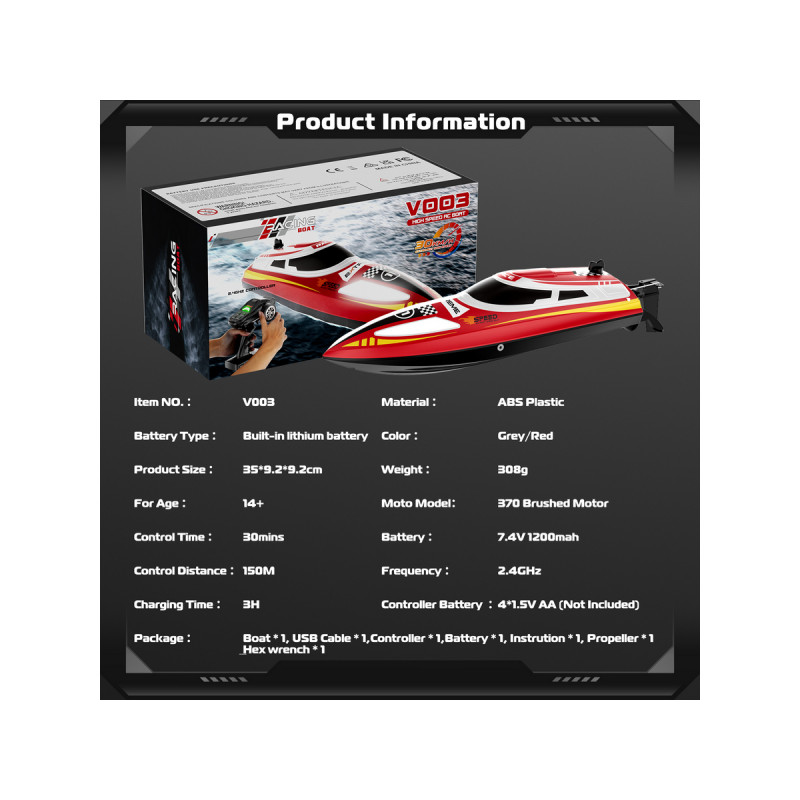 Радиоуправляемый катер Flytec V003 (красный) 2.4G RTR