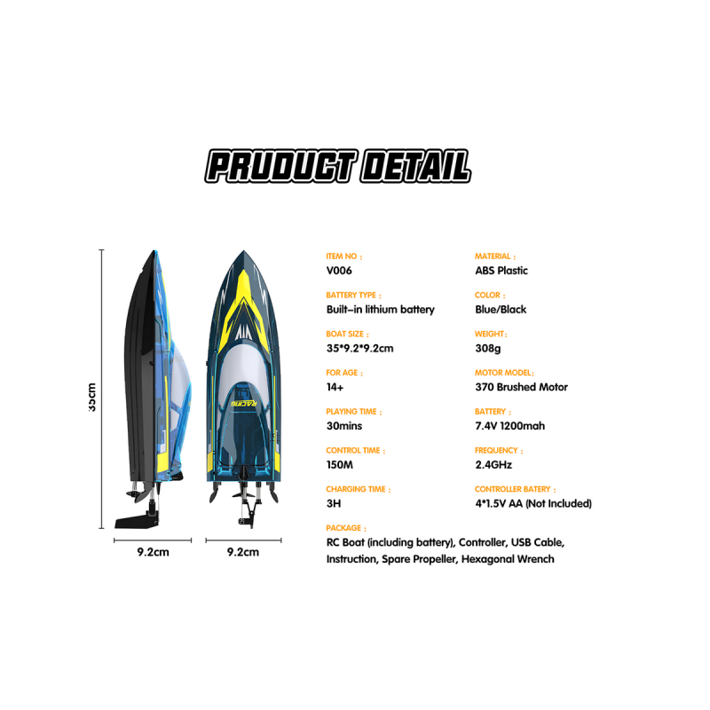 Радиоуправляемый катер Flytec V006 (голубой) 2.4G RTR