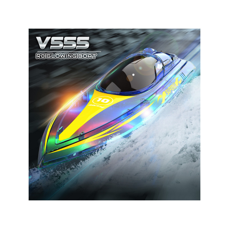 Радиоуправляемый катер Flytec V555 (голубой) с подсветкой 2.4G RTR
