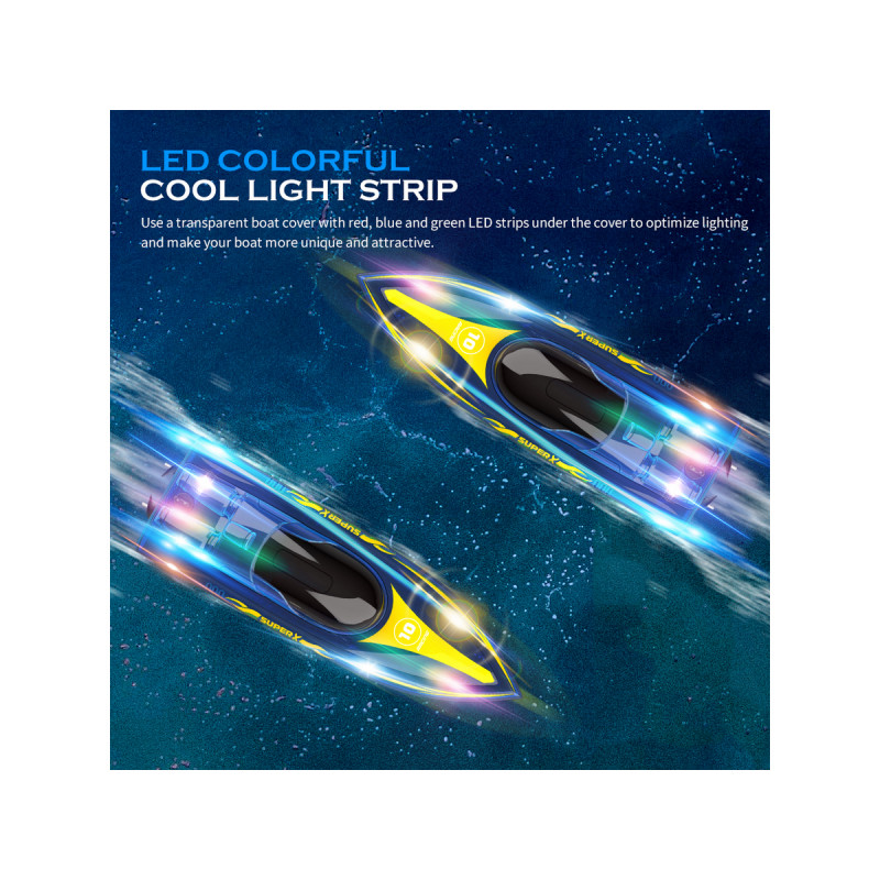 Радиоуправляемый катер Flytec V555 (голубой) с подсветкой 2.4G RTR