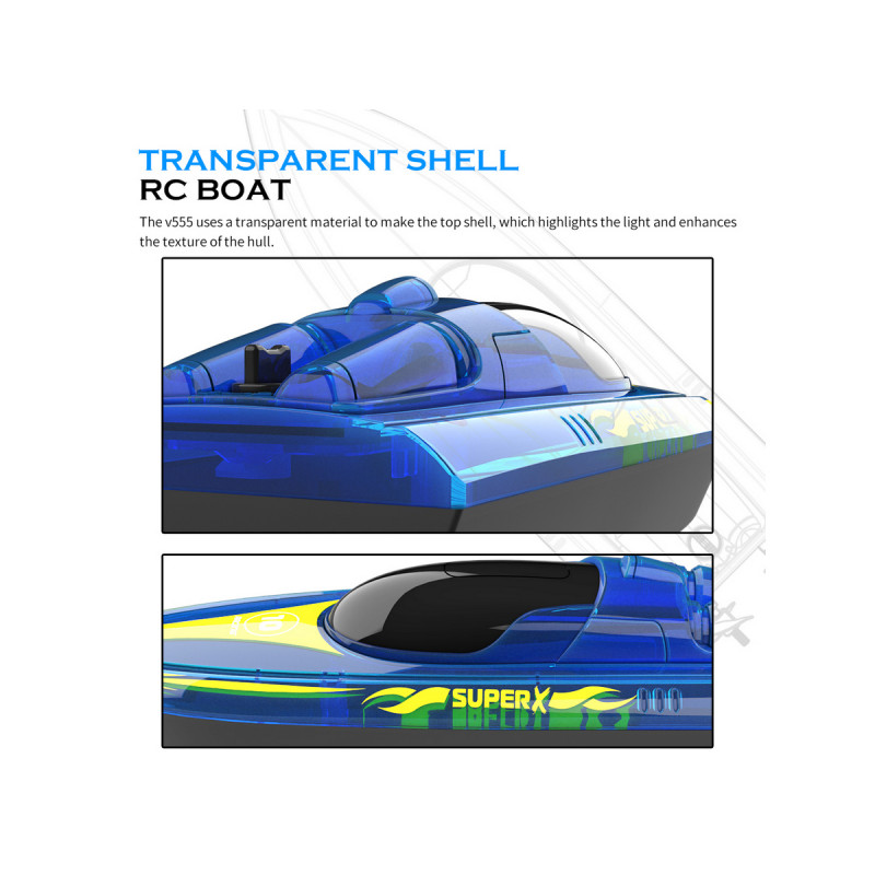 Радиоуправляемый катер Flytec V555 (голубой) с подсветкой 2.4G RTR