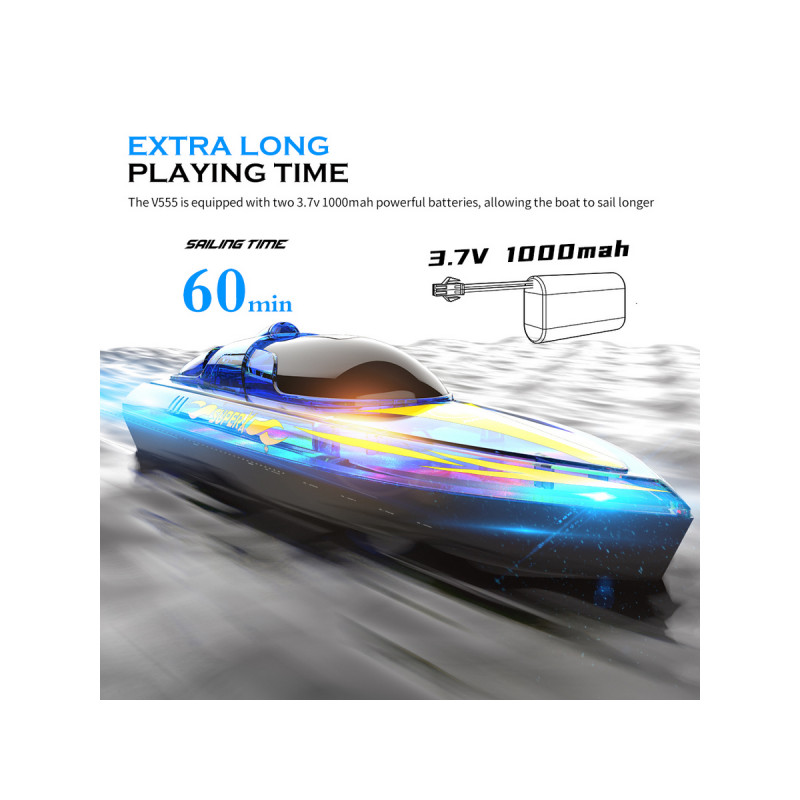 Радиоуправляемый катер Flytec V555 (голубой) с подсветкой 2.4G RTR