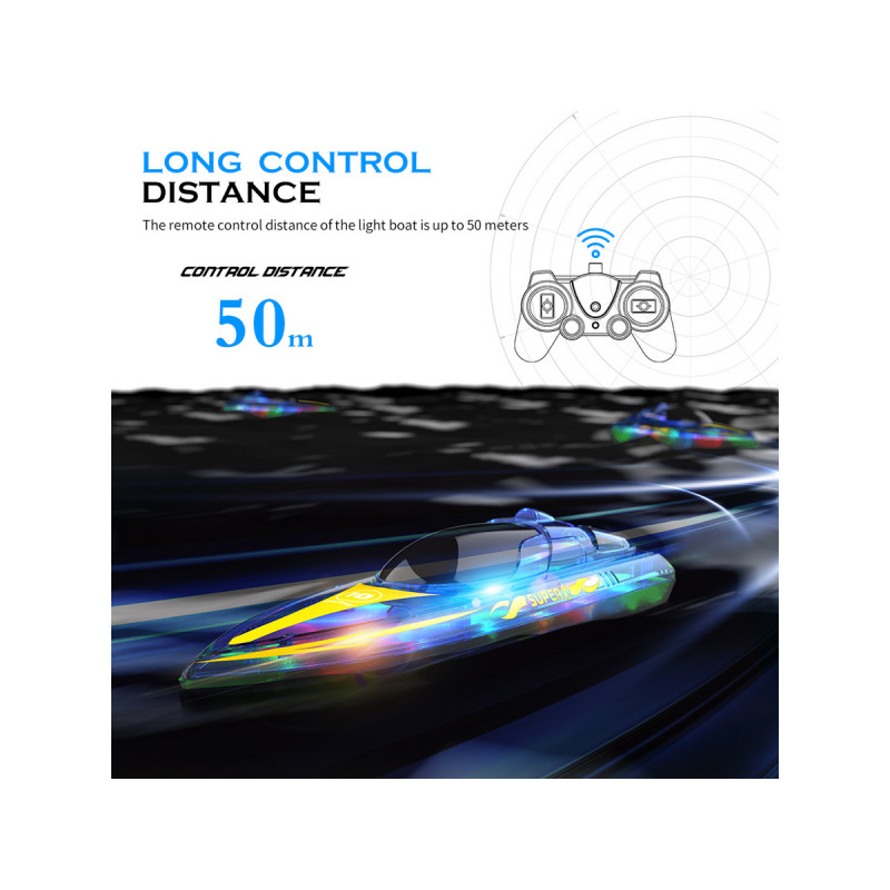 Радиоуправляемый катер Flytec V555 (голубой) с подсветкой 2.4G RTR