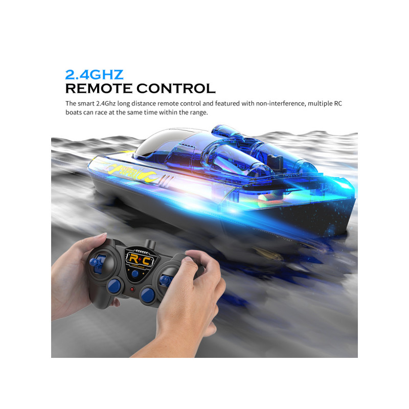 Радиоуправляемый катер Flytec V555 (голубой) с подсветкой 2.4G RTR