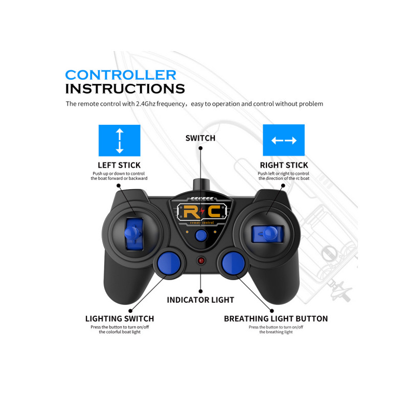 Радиоуправляемый катер Flytec V555 (голубой) с подсветкой 2.4G RTR