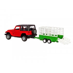 Машина "АВТОПАНОРАМА" Jeep Wrangler c прицепом для перевозки животных, 1/43, инерция, в/к