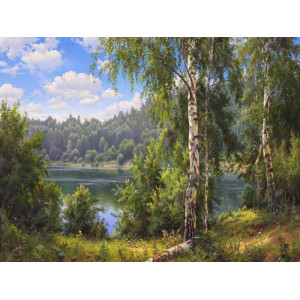Картина по номерам 40х50 Прищепа. Лесное озеро (28 цветов)