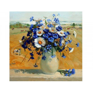 Картина по номерам 30х30 Ромашки с васильками в вазе (17 цветов)