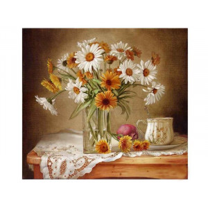 Картина по номерам 30х30 Натюрморт с ромашками и календулой (19 цветов)