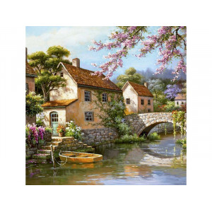 Картина по номерам 30х30 Городок на реке (19 цветов)