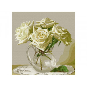 Картина по номерам 30х30 Бузин. Пять белых роз (20 цветов)