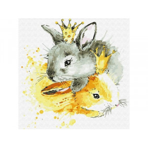 Картина по номерам 30х30 Королевские зайцы (19 цветов)