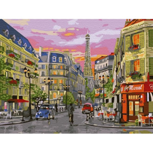 Картина по номерам с цветной схемой на холсте 30х40 Парижская улица (24 цвета)