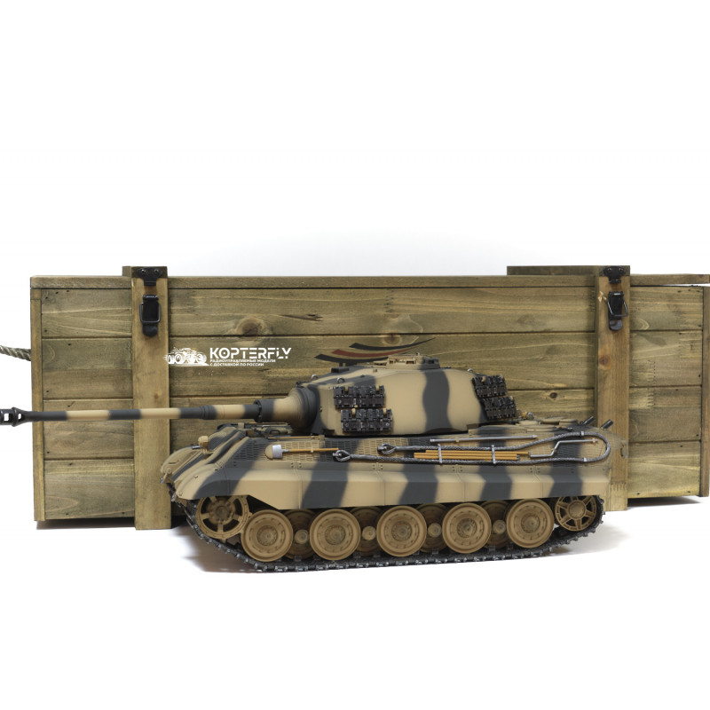 Радиоуправляемый танк Torro King Tiger 1/16, ВВ-пушка, дым, деревянная коробка V3.0 2.4G RTR