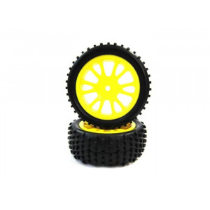 Комплект задних колес в сборе, желтые, для багги Himoto масштаба 1/16, 2шт. - Артикул: Hi85024Y