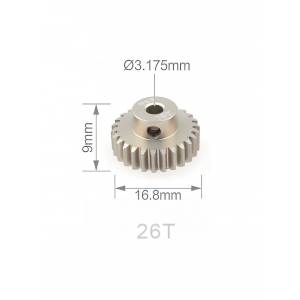 Шестерня алюминиевая Pinion gear 26T M0.6 для вала 3.17mm