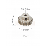 Шестерня алюминиевая Pinion gear 24T M0.6 для вала 3.17mm